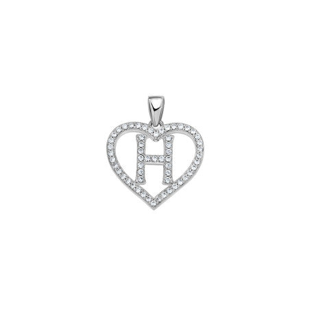 925 Sterling Silver Cz Initial Letter Pendant "H"