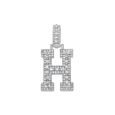 925 Sterling Silver Cz Initial Letter Pendant "H"