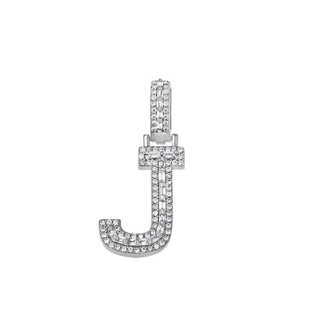 925 Sterling Silver Cz Initial Letter Pendant "J"