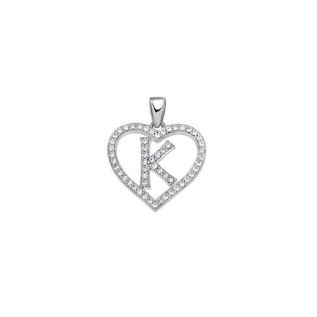 925 Sterling Silver Cz Initial Letter Pendant "K"