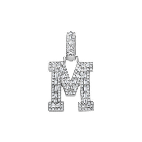 925 Sterling Silver Cz Initial Letter Pendant "M"