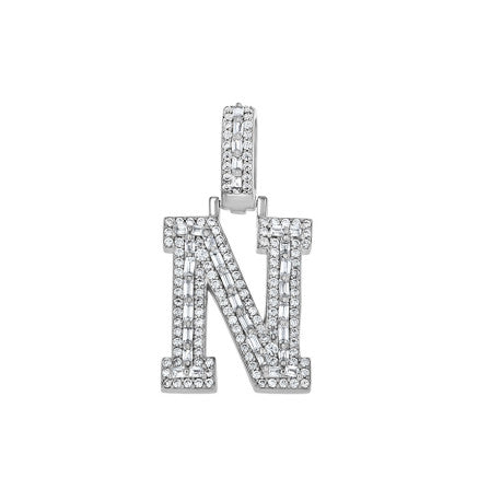 925 Sterling Silver Cz Initial Letter Pendant "N"