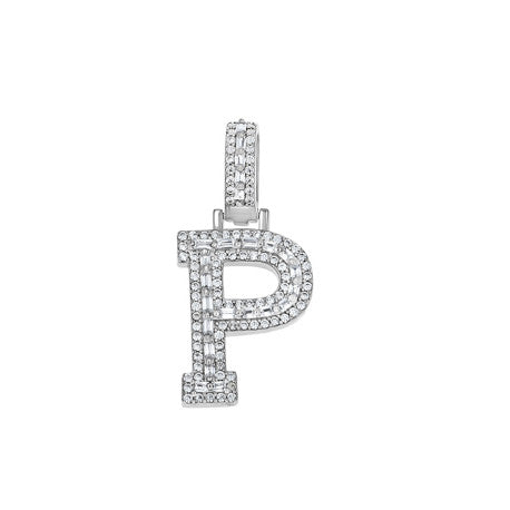 925 Sterling Silver Cz Initial Letter Pendant "P"