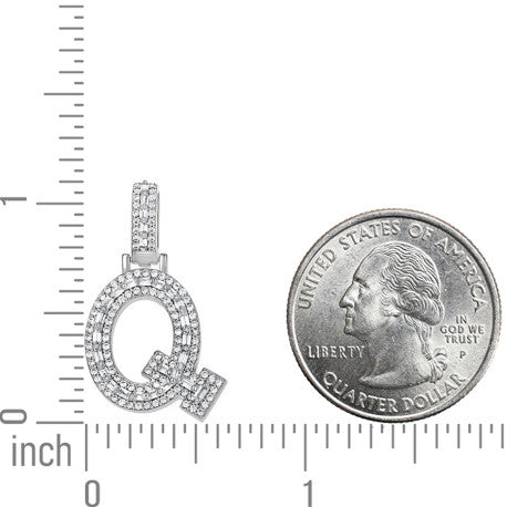 925 Sterling Silver Cz Initial Letter Pendant "Q"