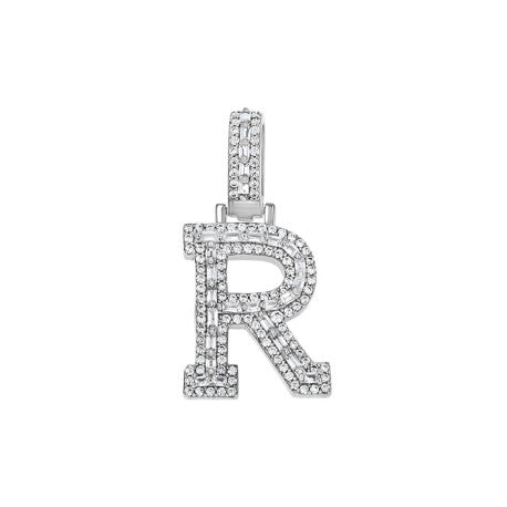 925 Sterling Silver Cz Initial Letter Pendant "R"