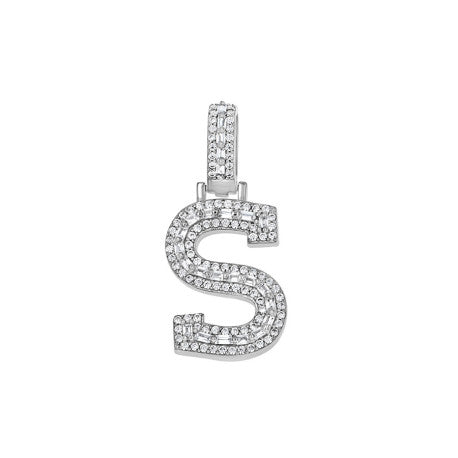 925 Sterling Silver Cz Initial Letter Pendant "S"