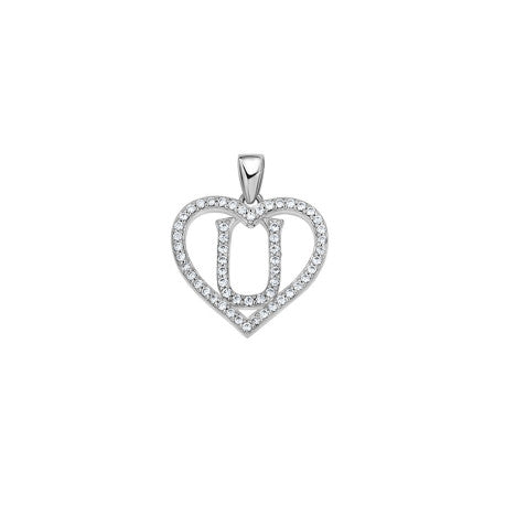 925 Sterling Silver Cz Initial Letter Pendant "U"