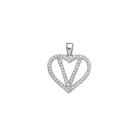 925 Sterling Silver Cz Initial Letter Pendant "V"