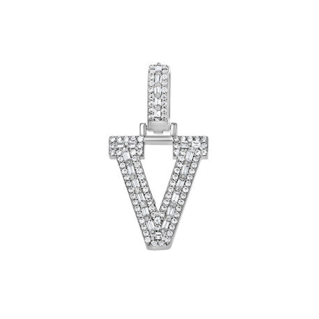 925 Sterling Silver Cz Initial Letter Pendant "V"