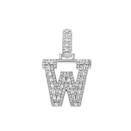 925 Sterling Silver Cz Initial Letter Pendant "W"