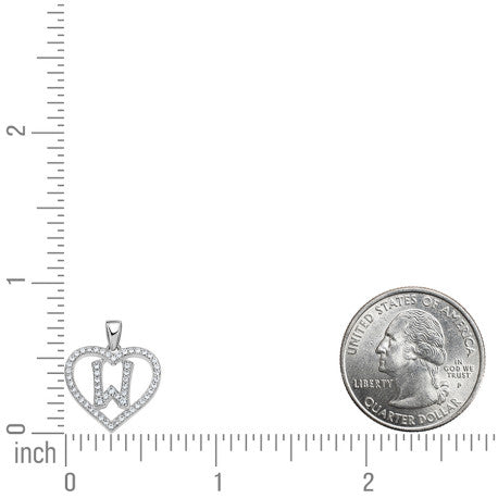 925 Sterling Silver Cz Initial Letter Pendant "W"