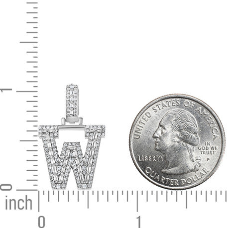 925 Sterling Silver Cz Initial Letter Pendant "W"