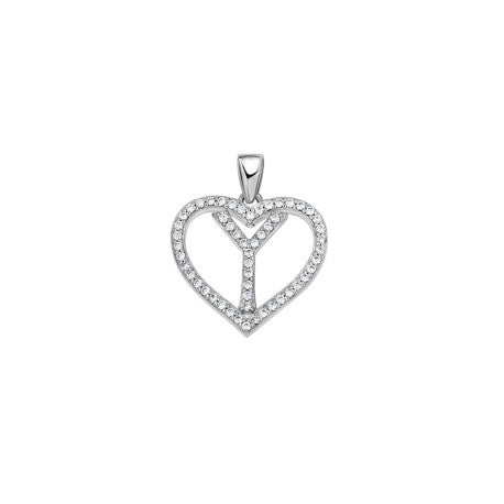 925 Sterling Silver Cz Initial Letter Pendant "Y"