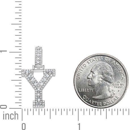 925 Sterling Silver Cz Initial Letter Pendant "Y"