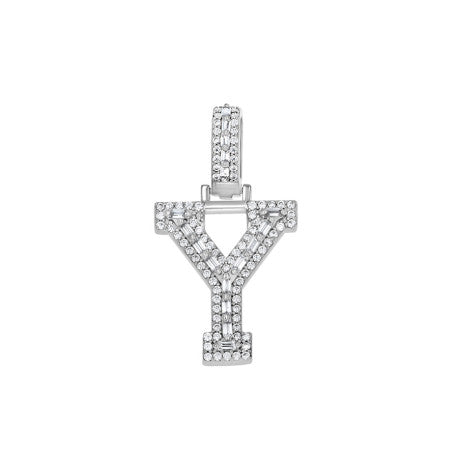 925 Sterling Silver Cz Initial Letter Pendant "Y"