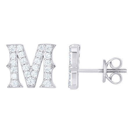 925 Sterling Silver Cz Initial "M" Earrings
