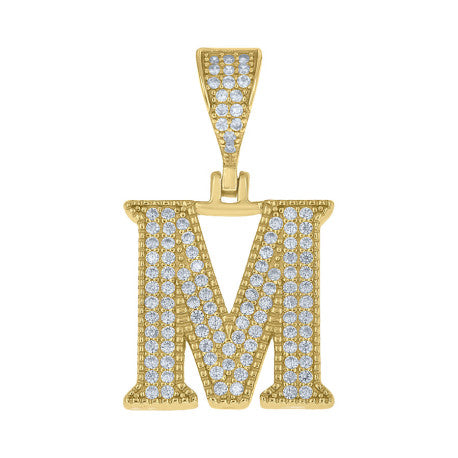 925 Sterling Silver Cz Initial "M" Pendant