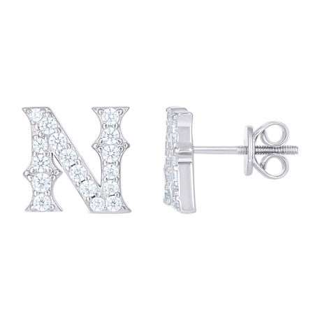 925 Sterling Silver Cz Initial "N" Earrings