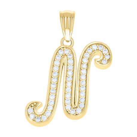 925 Sterling Silver Cz Initial "N" Pendant