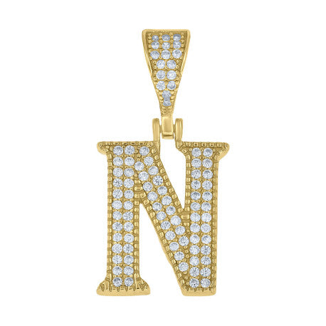 925 Sterling Silver Cz Initial "N" Pendant