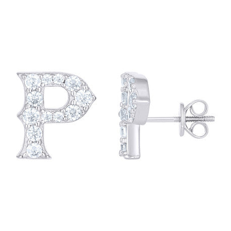 925 Sterling Silver Cz Initial "P" Earrings