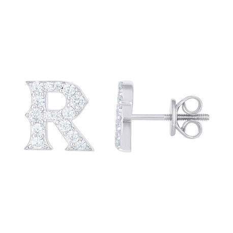 925 Sterling Silver Cz Initial "R" Earrings