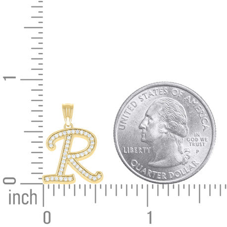 925 Sterling Silver Cz Initial "R" Pendant