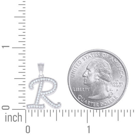 925 Sterling Silver Cz Initial "R" Pendant