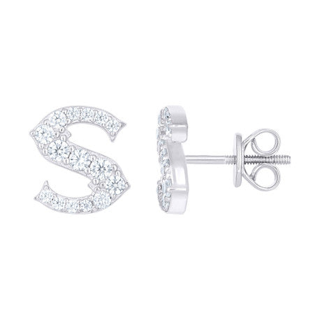 925 Sterling Silver Cz Initial "S" Earrings