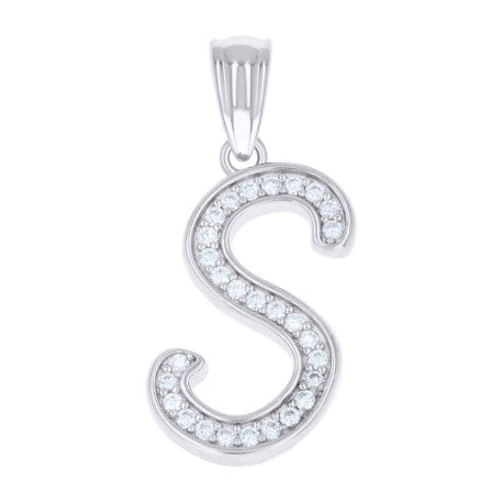 925 Sterling Silver Cz Initial "S" Pendant