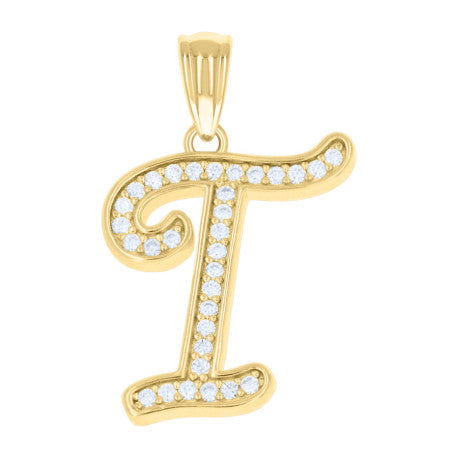 925 Sterling Silver Cz Initial "T" Pendant