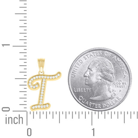 925 Sterling Silver Cz Initial "T" Pendant