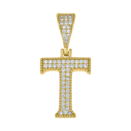 925 Sterling Silver Cz Initial "T" Pendant