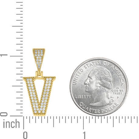 925 Sterling Silver Cz Initial "V" Pendant