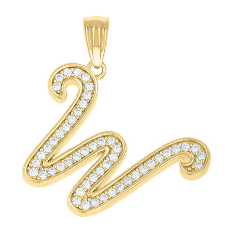 925 Sterling Silver Cz Initial "W" Pendant
