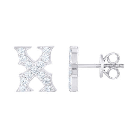925 Sterling Silver Cz Initial "X" Earrings