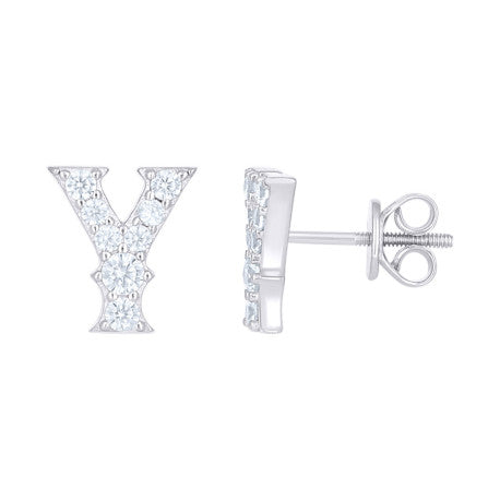 925 Sterling Silver Cz Initial "Y" Earrings