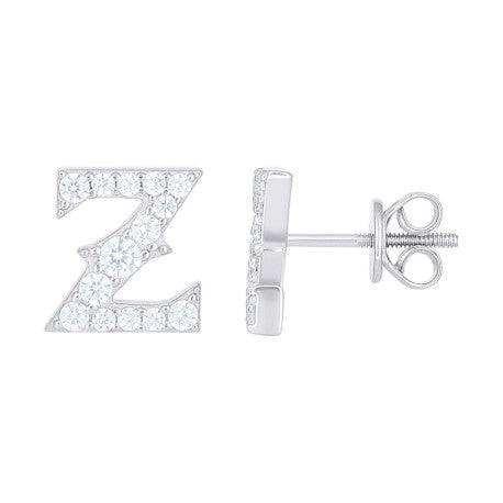 925 Sterling Silver Cz Initial "Z" Earrings
