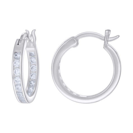 925 Sterling Silver Cz Inside-Out Hoop Earrings 3mm-18