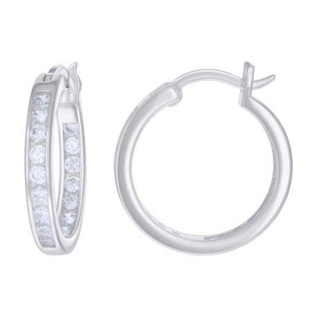 925 Sterling Silver Cz Inside-Out Hoop Earrings 3mm-20