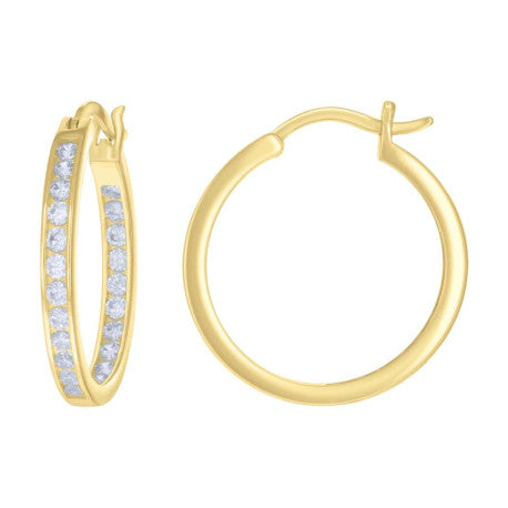 925 Sterling Silver Cz Inside-Out Hoop Earrings 3mm-24