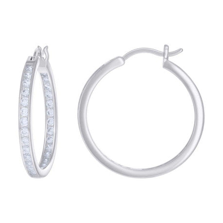 925 Sterling Silver Cz Inside-Out Hoop Earrings 3mm-28