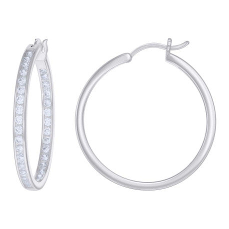 925 Sterling Silver Cz Inside-Out Hoop Earrings 3mm-32