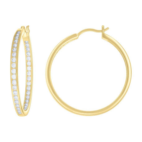 925 Sterling Silver Cz Inside-Out Hoop Earrings 3mm-36