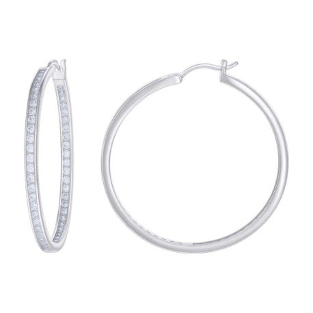 925 Sterling Silver Cz Inside-Out Hoop Earrings 3mm-44