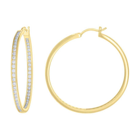 925 Sterling Silver Cz Inside-Out Hoop Earrings 3mm-44