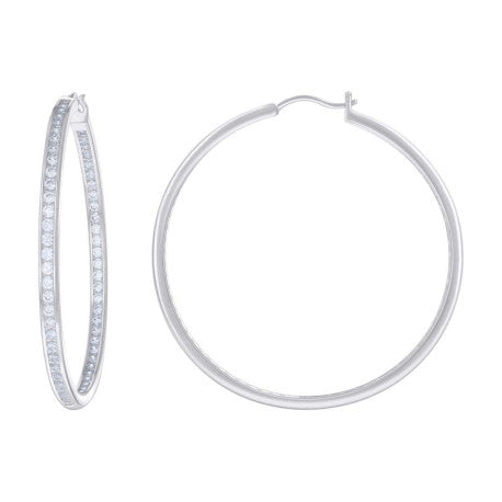 925 Sterling Silver Cz Inside-Out Hoop Earrings 3mm-52