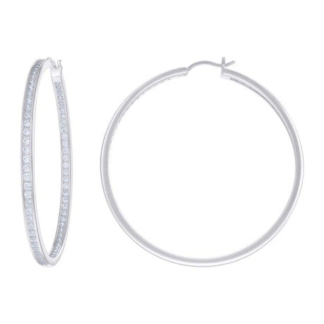 925 Sterling Silver Cz Inside-Out Hoop Earrings 3mm-56