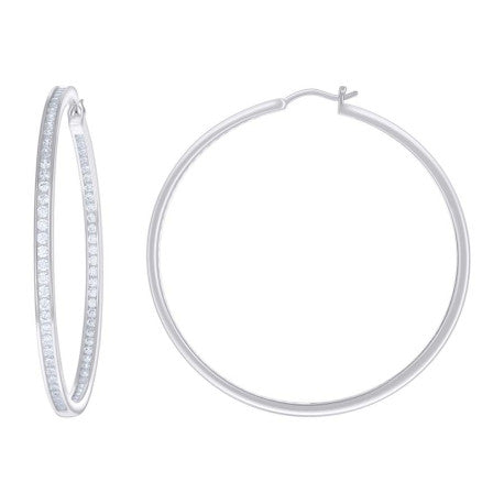 925 Sterling Silver Cz Inside-Out Hoop Earrings 3mm-60