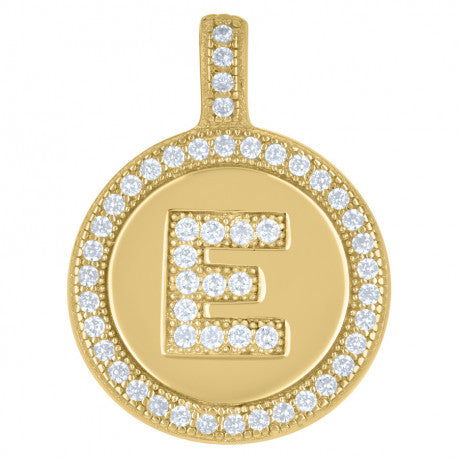 925 Sterling Silver Cz Pendant Disc Initial E
